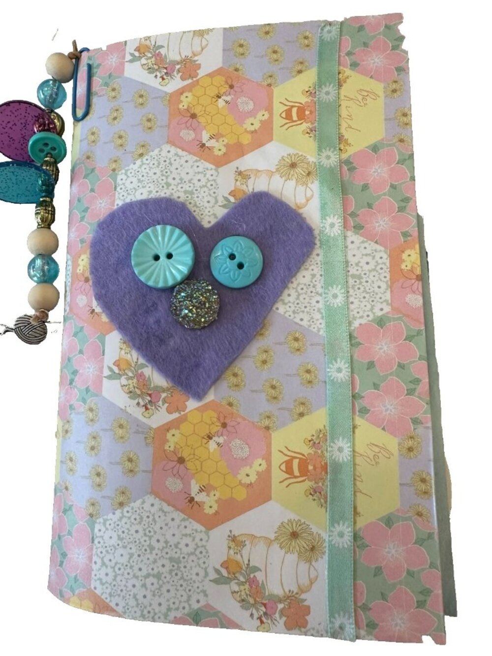 Junk Art Journal OOAK Spring Flowers Hearts for Scrapbooking Writing Art 7.5 x 5